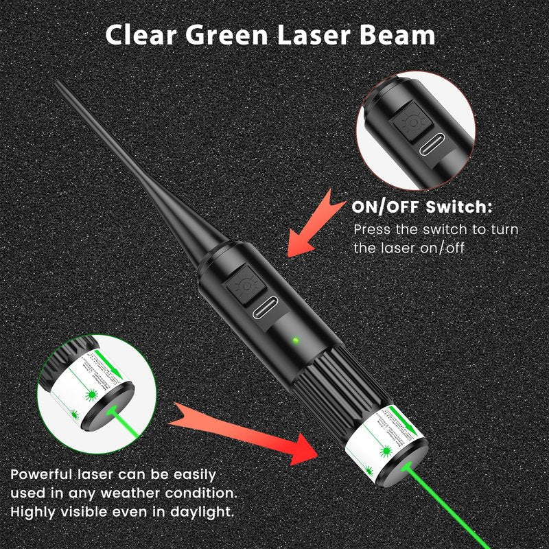 USB Rechargeable Bore Sight Laser, 64 Adapters Professional Green Laser Bore Sight Kit, Fit 0.17 to 12GA Calibers, Multiple Caliber Bright Bore Sighter Laser Powerful Support for All Gun, Rifle,Pistol
