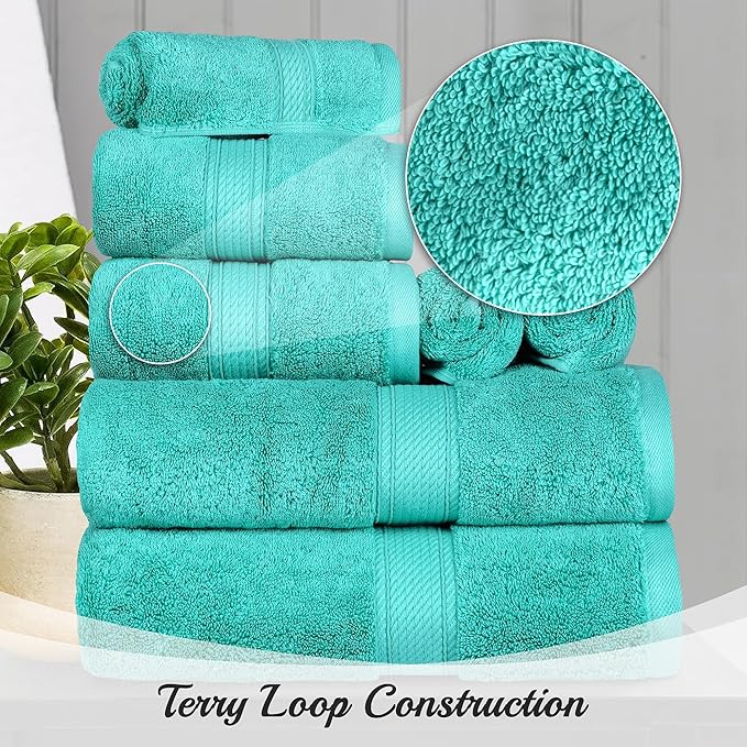 Superior Egyptian Cotton Pile 3 Piece Towel Set, Includes 1 Bath, 1 Hand, 1 Face Towel/Washcloth, Ultra Soft Luxury Towels, Thick Plush Essentials, Guest Bath, Spa, Hotel Bathroom, Turquoise