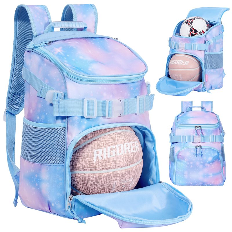 TRAILKICKER Basketball Backpack Women Fit Soccer Volleyball Baseball Football Sports Backpack Training Equipment Bag for Team (Sky Blue, M)