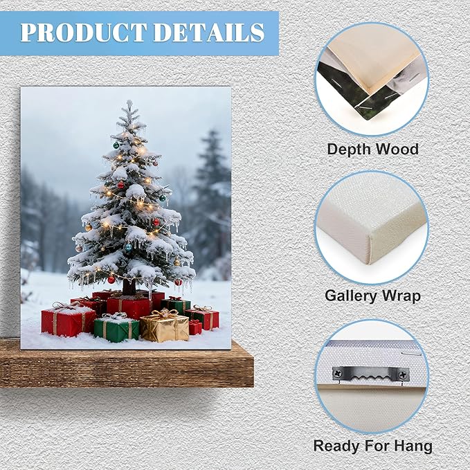 Framed Christmas Pictures Wall Decor,Vintage Pine Tree Prints,Winter Christmas Canvas Wall Art Decoration for Bedroom Bathroom Living Room Rustic Xmas Holiday Gifts (Christmas Tree 11, 11'' X 14'')