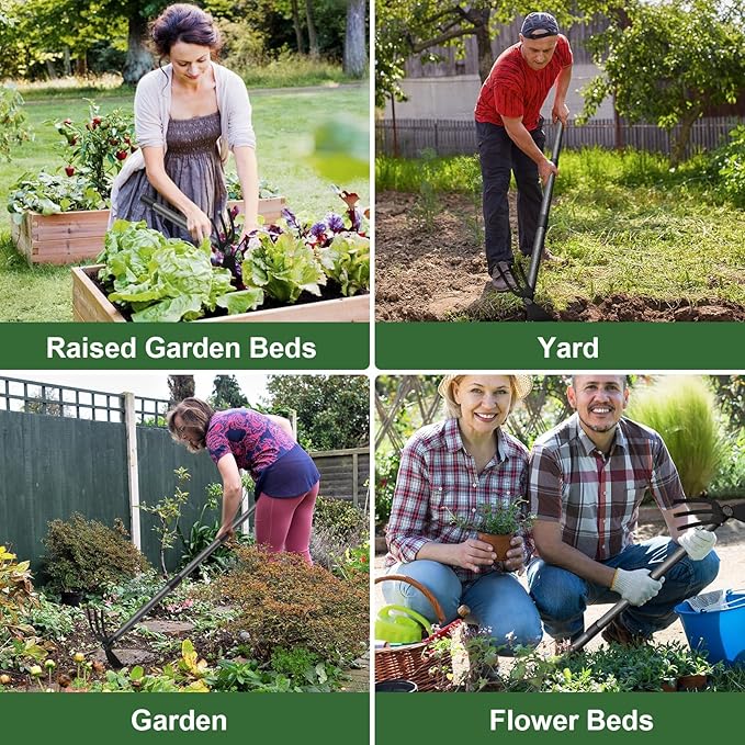 Hoe Garden Tool, 30 Inch Garden Hoe Adjustable Long Handle, 2 in 1 Garden Hoe for Weeding, Stainless Steel Weeder Tool for Yard Long Handle, Gardening Hoe for Planting, Lossening, Digging