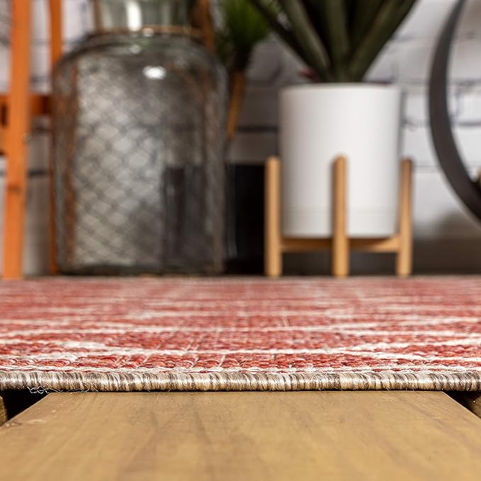 Eyely BMS109C-6 Santa Monica Trebol Moroccan Trellis Textured Weave, Pet Friendly, Non-Shedding, Stain Resistant, Easy-Cleaning, Red/Beige, 6 ft. x 9 ft., Indoor/Outdoor, Area Rug