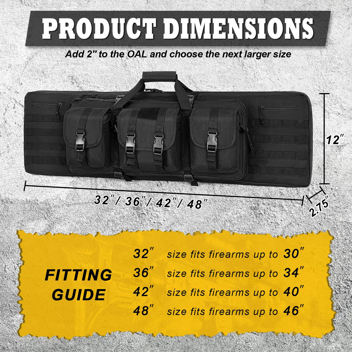 DULCE DOM Double Rifle Case, Soft Tactical Backpack for Hunting Shooting Range, Dual Storage Gun Bag for 2 Rifles & Pistols with Lockable Zippers & MOLLE System(Black, 36", Stowaway Backpack Straps)