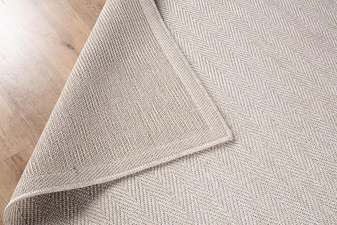CAMILSON Easy Jute Round Rug 6ft Indoor Outdoor Off-White Color Fiber Area Rugs for Living Room and Patio Rug Herringbone Boho Woven Design Easy-Cleaning Washable Outside Carpet Alfombras (6 Round)