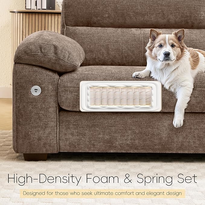 Ihanherry 72" Modern Sofa for Living Room, Deep Seat Chenille Loveseat with Fast Charging Port & Removable Washable Cushions, Pillow-Armrest Couch for Small Space/Apartment, Sturdy Frame, Brown