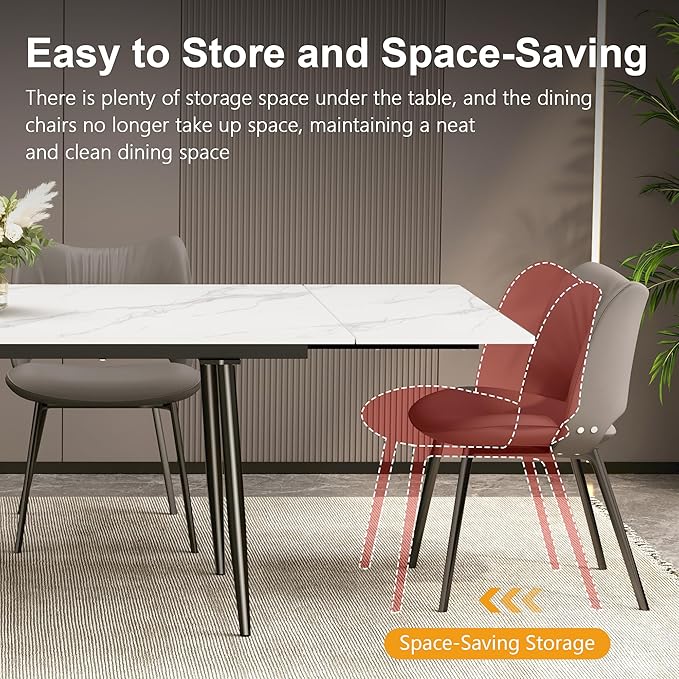Expandable Rectangular Dining Table (62.9" to 94.4") – Modern White Sintered Stone Top, Adjustable Table for 6 to 10 People for Dining Room Family Gathering