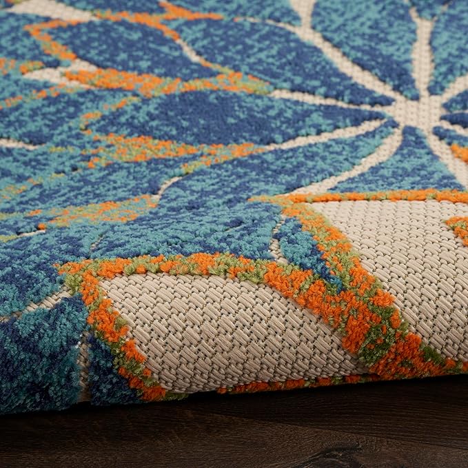 Nourison Home Aloha Tropical Blue Green 5'3" x Round Area -rug, Easy -cleaning, Non Shedding, Bed Room, Living Room, Dining Room, Kitchen (5 Round)