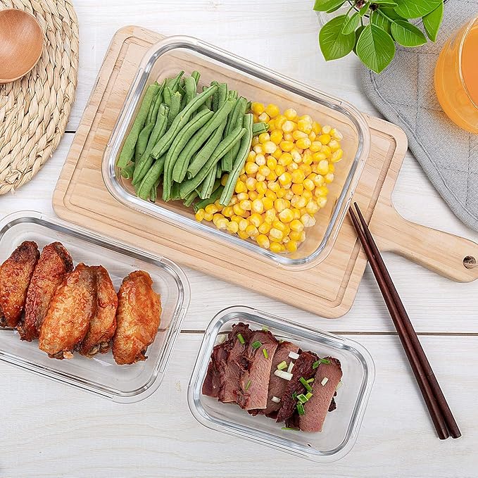 C CREST [10 Pack] Glass Meal Prep Containers, Food Storage Containers with Lids Airtight, Glass Lunch Boxes, Microwave, Oven, Freezer and Dishwasher Safe