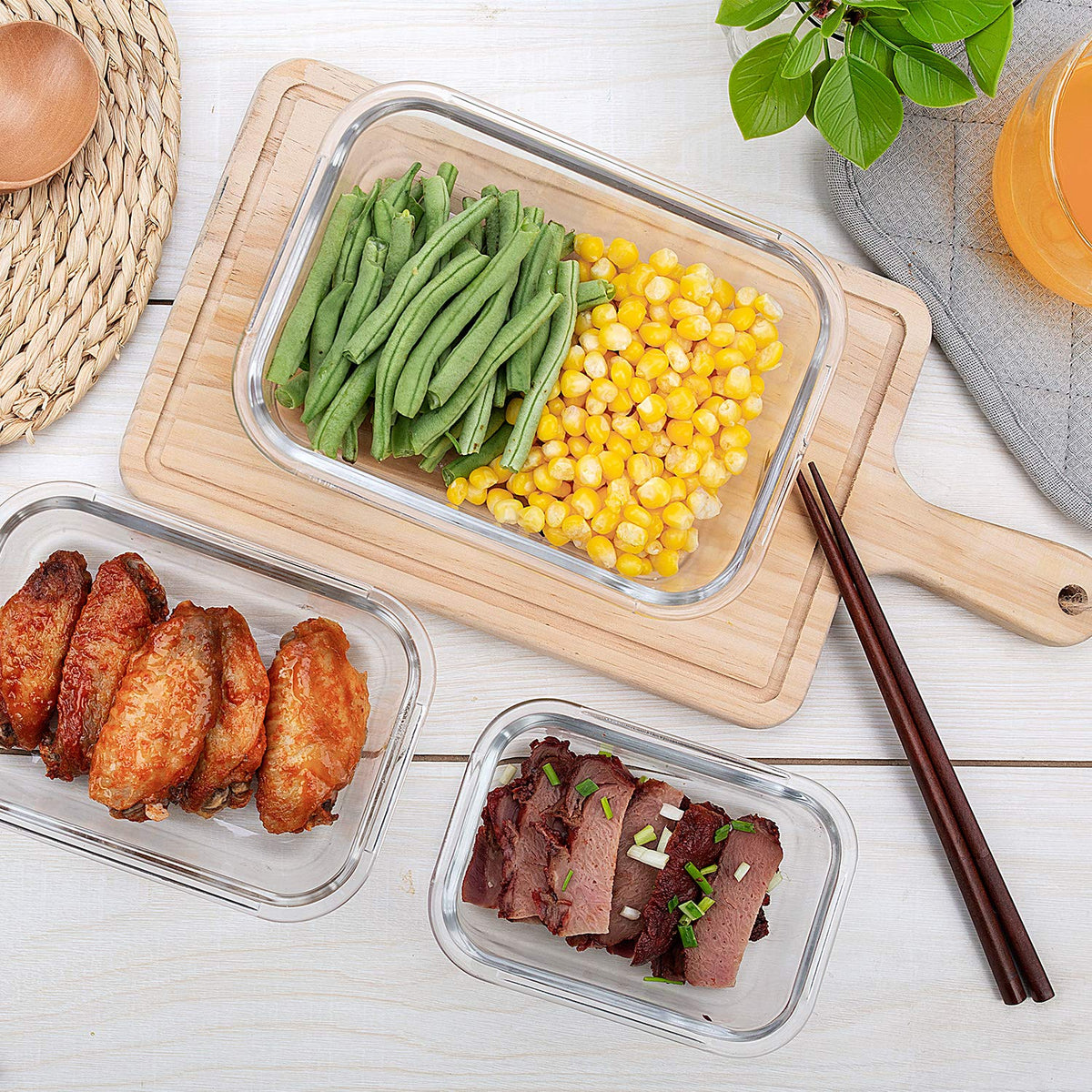 C CREST [10 Pack] Glass Meal Prep Containers, Food Storage Containers with Lids Airtight, Glass Lunch Boxes, Microwave, Oven, Freezer and Dishwasher Safe