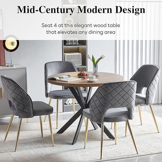 NORDICANA 5-Piece Dining Table Set for 4 - Space Saving 37-Inch Round Table and Chairs, 4 Seaters Dining Set with Upholstered Dining Chairs (Grey)