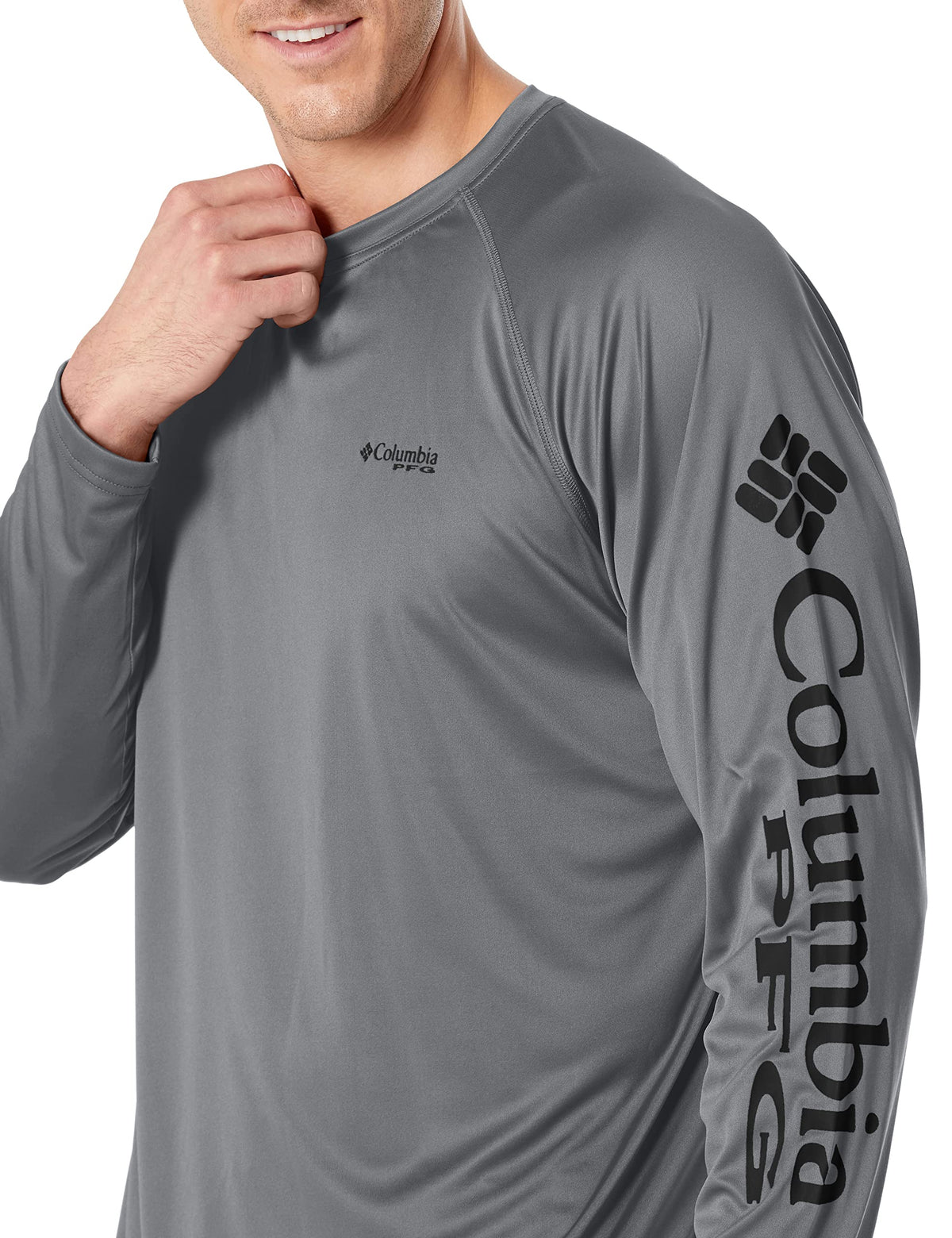 Columbia Men's PFG Terminal Tackle Long Sleeve Fishing Shirt, City Grey/Black Logo, Medium
