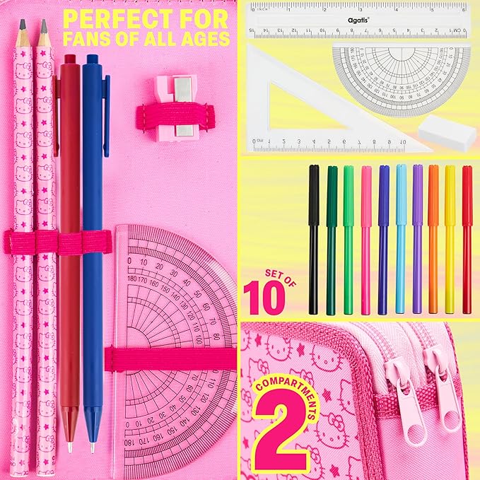 Hello Kitty Sanrio Pencil Case Kids Colored Pencils Markers Kawaii Kuromi Stationery Gifts for Kids (Multi Hello Kitty)