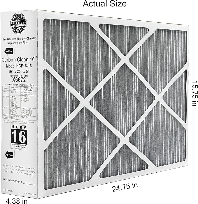Lennox Healthy Climate X6672 16x25x5 Healthy Climate Carbon-Clean MERV 16