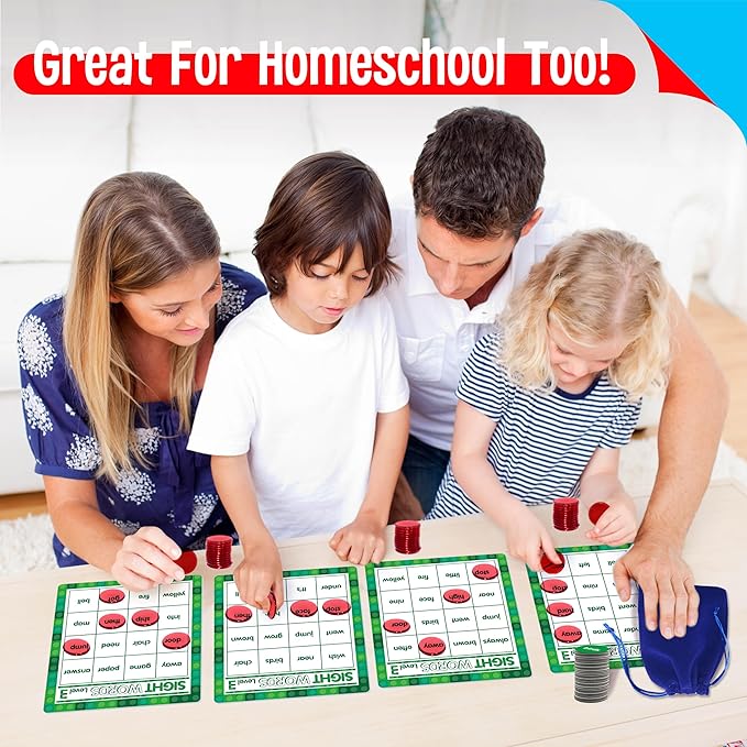 SpriteGru Sight Word Bingo Game, 120 Sight Words Learn to Read Level 3 & Level 4 Bingo Board Game Dolch's & Fry's Words Lists for Kindergarten and Preschool Kids 5+, Perfect for Classroom & at Home