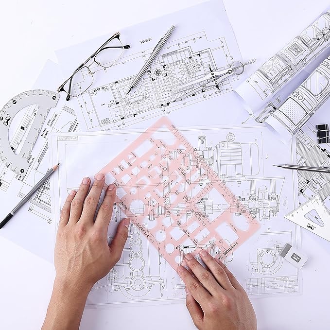 Mr. Pen- House Plan, Interior Design and Furniture Templates, Drafting Tools and Ruler Shapes for Architecture - Set of 3