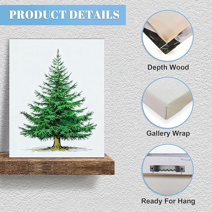 Framed Christmas Pictures Wall Decor,Vintage Pine Tree Prints,Winter Christmas Canvas Wall Art Decoration for Bedroom Bathroom Living Room Rustic Xmas Holiday Gifts (Christmas Tree 6, 11'' X 14'')
