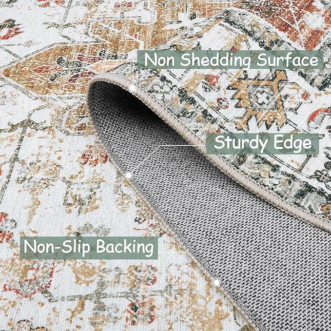 Moynesa Ultra-Thin Washable Entryway Rug 2x3 Rug, Small Kitchen Rugs for Entryway Indoor Non Slip, Vintage Throw Mat for Front Door Entrance Bathroom Laundry Room, Beige/Gold