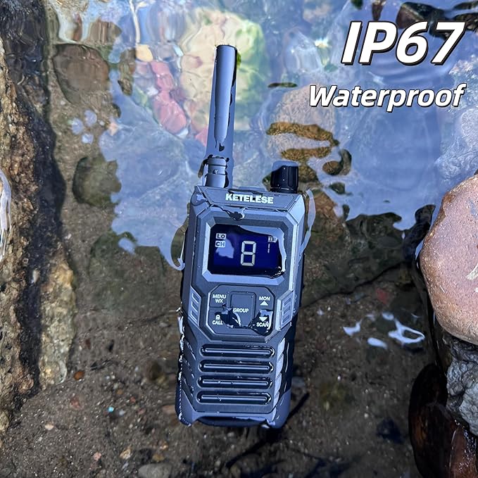 Ketelese T4 Walkie Talkies Long Range, IP67 Waterproof Dustproof Two Way Radio, Walkie Talkie Earpiece with Mic for Adult, USB, NOAA, VOX, Group Call, PTT(Black/ 2Pack)