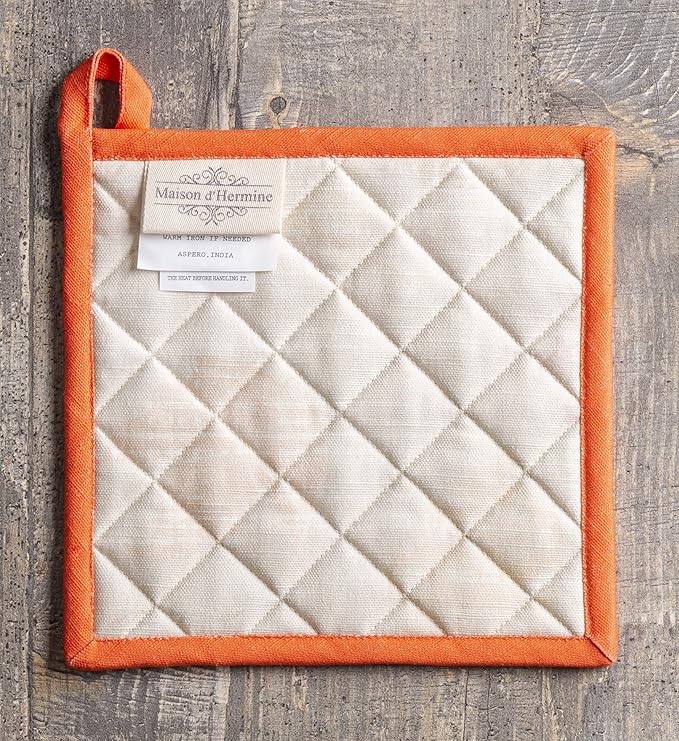 Maison d' Hermine Pot Holders 100% Cotton Heat Resistant Potholders 8" x 8" Hot Pads with Loop for Thanksgiving Christmas Decorations BBQ Cooking Handling Hot Pans (Pack of 1, Colours of Autumn)