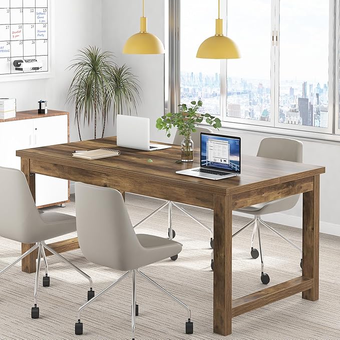 Tribesigns Modern Computer Desk, 63 x 31.5 inch Large Office Desk Computer Table Study Writing Table Workstation for Home Office, Brown Wood
