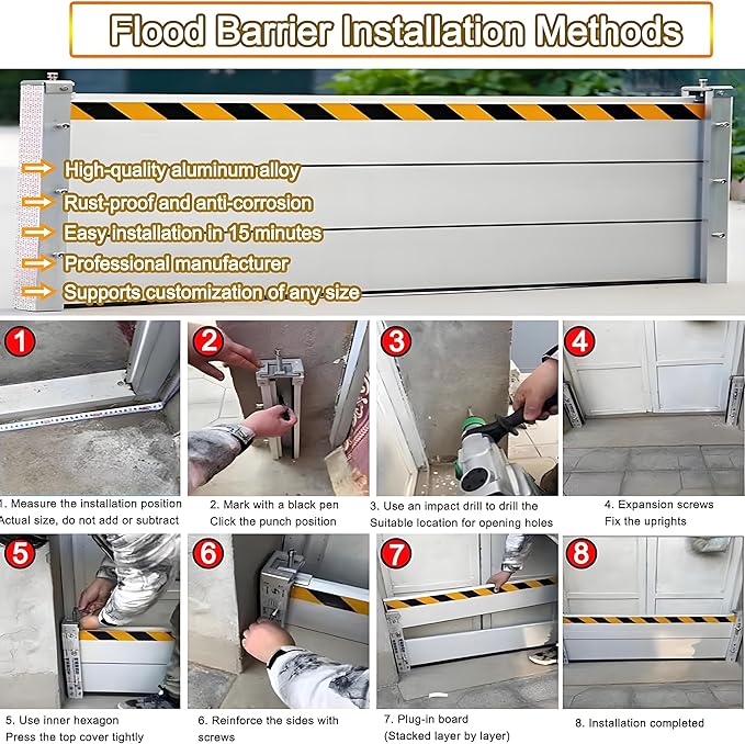 Flood Barriers for Home Exterior - Aluminum Alloy Outdoor Garage Doors Water Barriers for Flooding,H39.4 Inch/L17.5FT