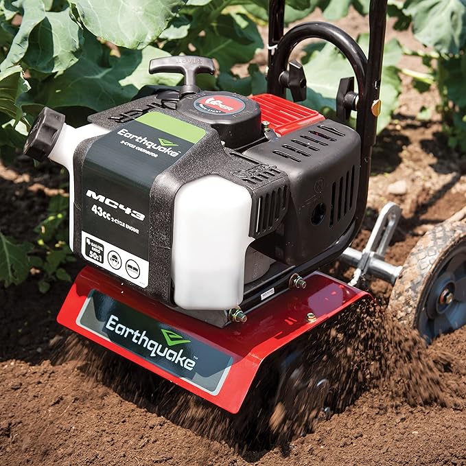 Earthquake MC43 Cultivator, 43cc 2-Cycle Viper Engine, 6-10” Adjustable Width, 8” Max Depth, Overhand Handlebars, Lightweight, U.S. Based Customer Service