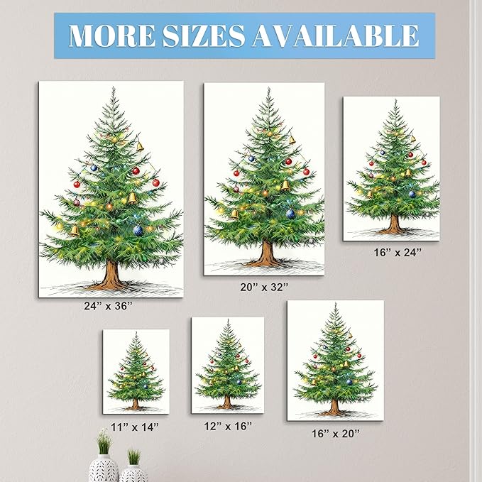 Framed Christmas Pictures Wall Decor,Vintage Pine Tree Prints,Winter Christmas Canvas Wall Art Decoration for Bedroom Bathroom Living Room Rustic Xmas Holiday Gifts (Christmas Tree 4, 11'' X 14'')