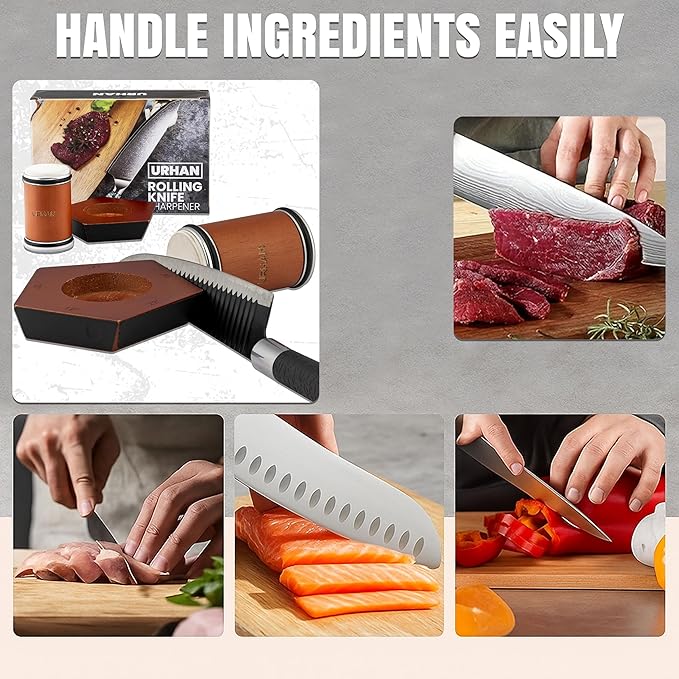 URHAN Rolling Knife Sharpener Kit – 5 Magnetic Angles (12, 15, 17, 19 & 22 Degrees) – Diamonds and Ceramic Discs – Durable Knife Sharpening System – Easy to Use at Home – Suitable for Kitchen Knives
