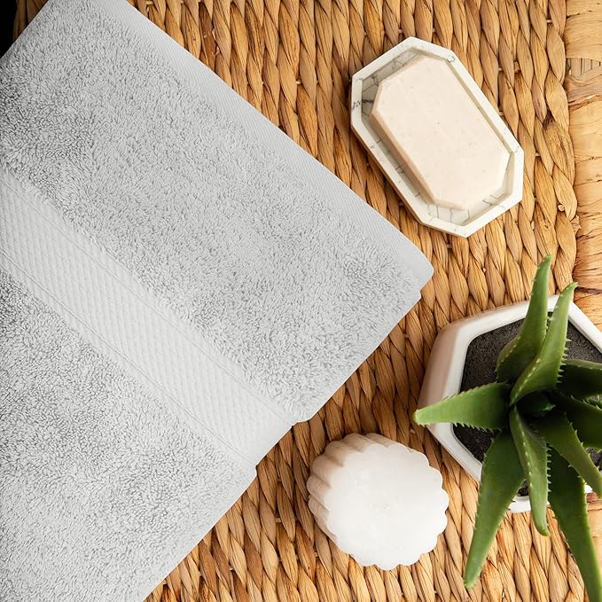 Superior Egyptian Cotton Pile Bath Towel Set of 2, Ultra Soft Luxury Towels, Thick Plush Essentials, Absorbent Heavyweight, Guest Bath, Hotel, Spa, Home Bathroom, Shower Basics, Silver