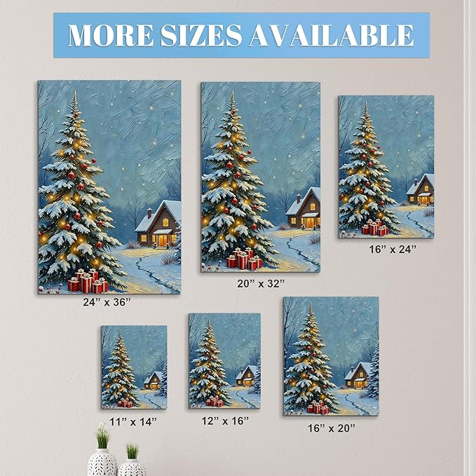 Framed Christmas Pictures Wall Decor,Vintage Pine Tree Prints,Winter Christmas Canvas Wall Art Decoration for Bedroom Bathroom Living Room Rustic Xmas Holiday Gifts (Christmas Tree 20, 20'' X 32'')