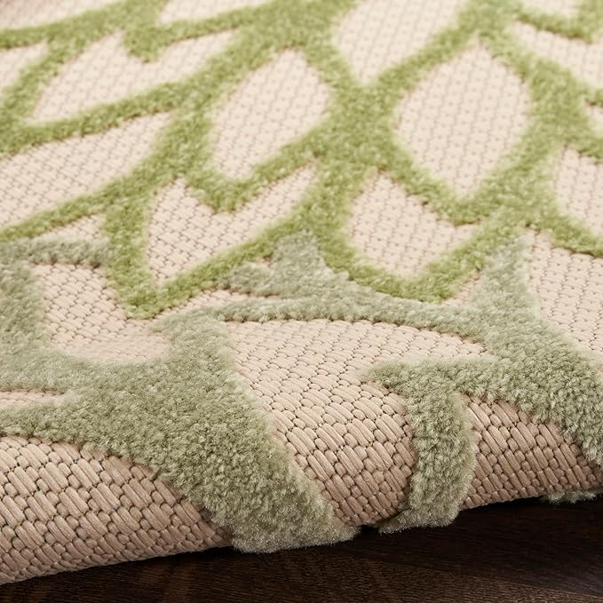 Nourison Home Aloha Indoor/Outdoor Ivory Green 5'3" x Round Area Rug, Easy Cleaning, Non-Shedding, Bed Room, Living Room, Dining Room, Backyard, Patio, Deck (5 Round)
