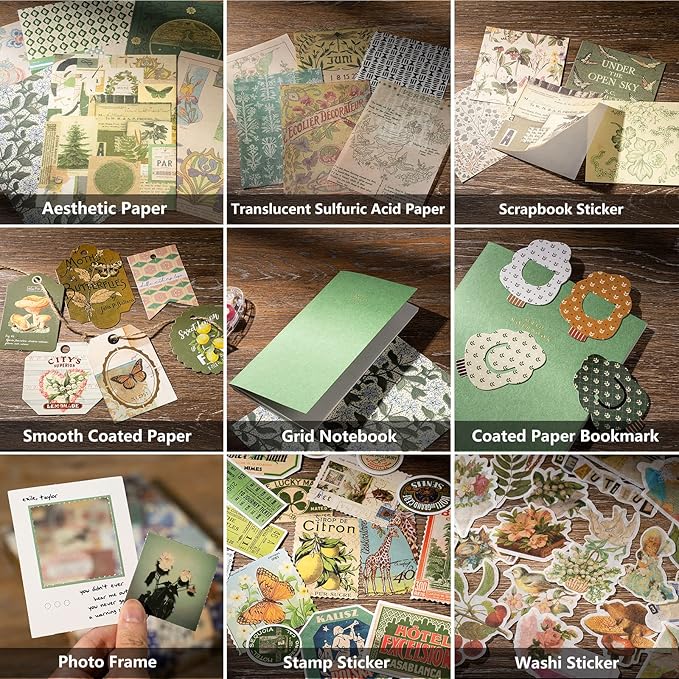 JOYCHOIC Vintage Junk Journal Supplies Aesthetic Journaling Kit, Scrapbook Papers Stickers Large Collection for Bullet Scrapbooking Materials, Planner DIY Arts Craft Collage, Adults