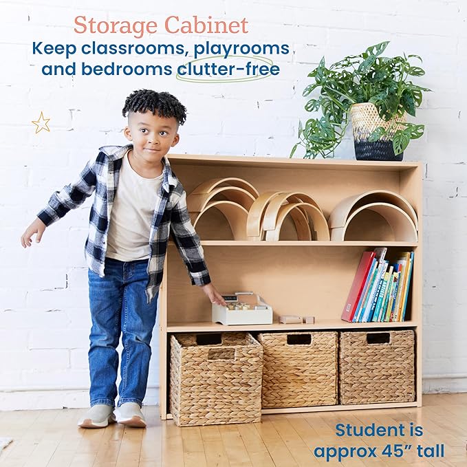 ECR4Kids Streamline 3-Shelf Storage Cabinet, 36in, Kid's Bookshelf, Natural
