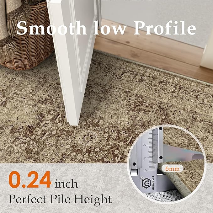 Brown 2x6 Runner Rug Hallway Non Slip Kitchen Vintage Distressed Long Carpet Indoor Machine Washable Traditional Floral Bedroom Accent Throw Rug for Office Laundry Bathroom Dining Living Room