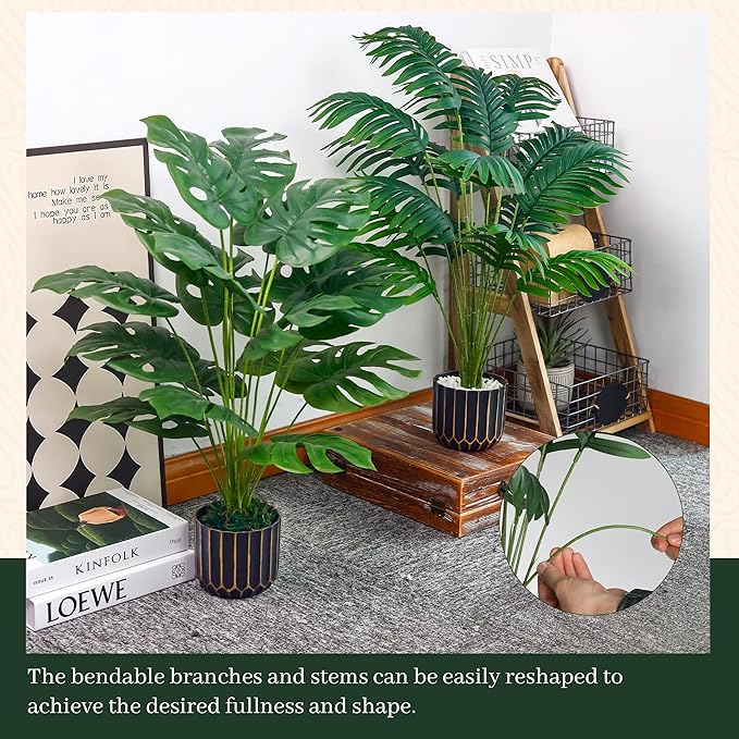 Der Rose 28" Fake Palm Tree Large Artificial Potted Monstera Plants Indoor for Home Porch Patio Living Room Bathroom Outdoor Decor