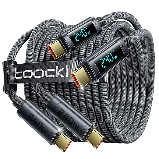 toocki USB C Cable [2Pack,6.6ft] 240W Fast Charging Cord with LED Display Compatible with iPhone 17 16 15 Pro Plus Pro Max Air, iPad Pro, Samsung Galaxy S25 S24, Switch, MacBook Air, Pixel