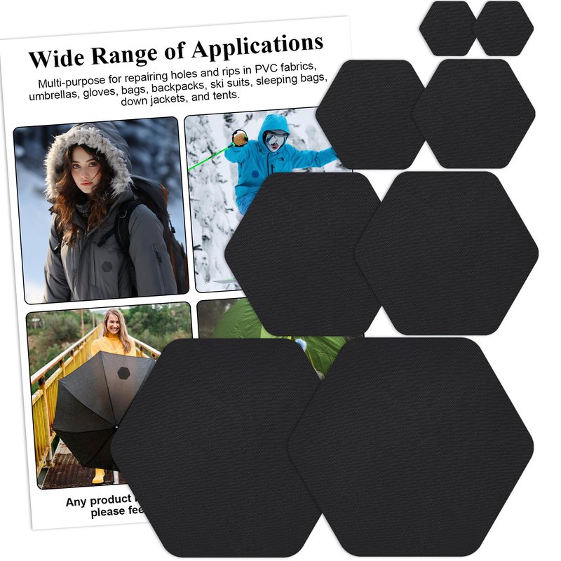 Harsgs Down Jacket Repair Patches, Self Adhesive Nylon Repair Patch, Pre-Cut Waterproof Repair Patches for Down Jackets Coats Clothing Tents Sleeping Bags,Black 8pcs