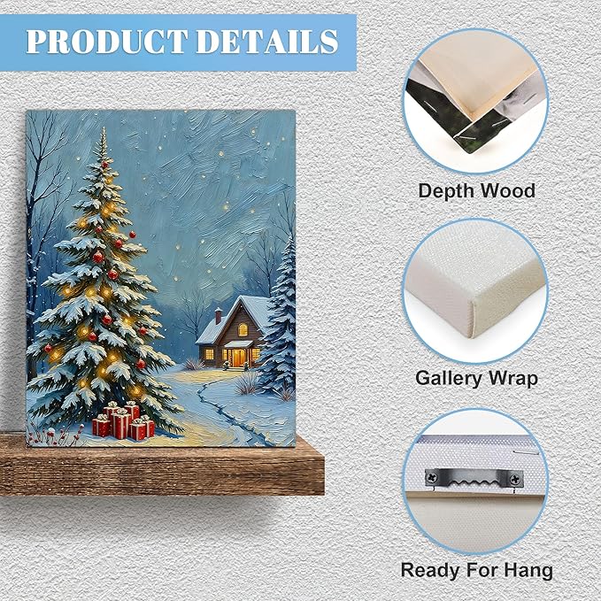 Framed Christmas Pictures Wall Decor,Vintage Pine Tree Prints,Winter Christmas Canvas Wall Art Decoration for Bedroom Bathroom Living Room Rustic Xmas Holiday Gifts (Christmas Tree 20, 20'' X 32'')