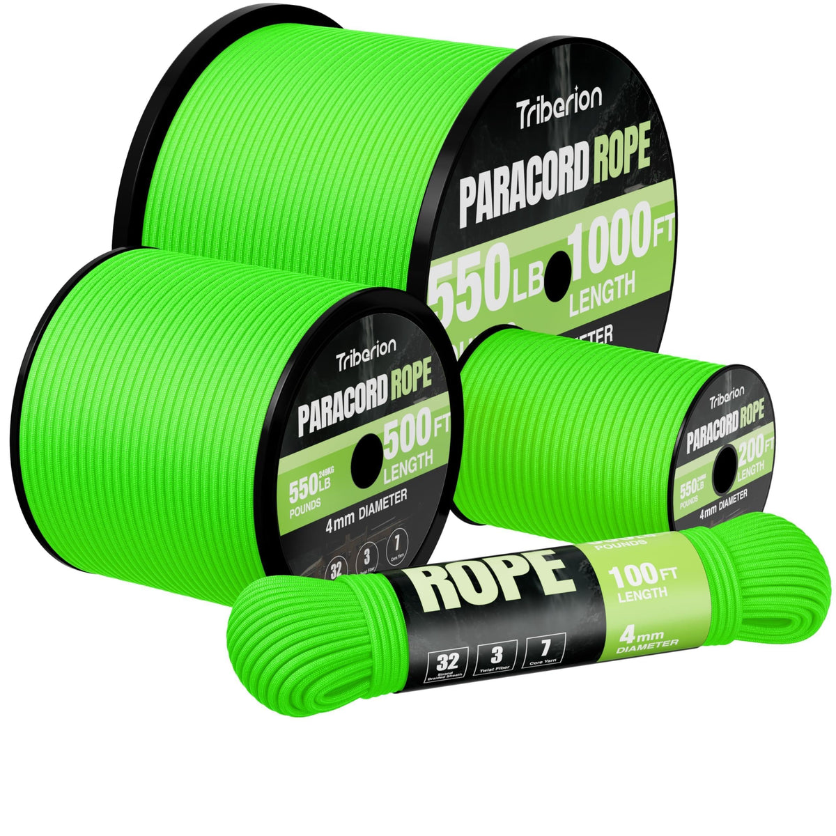 Paracord Rope 550 lb - 500ft 5/32" Parachute Cord 4MM 7-Strand para Cord - Heavy Duty Spool String for Survival,Camping Gear, Survival Bracelet, Clothesline - Neon Green