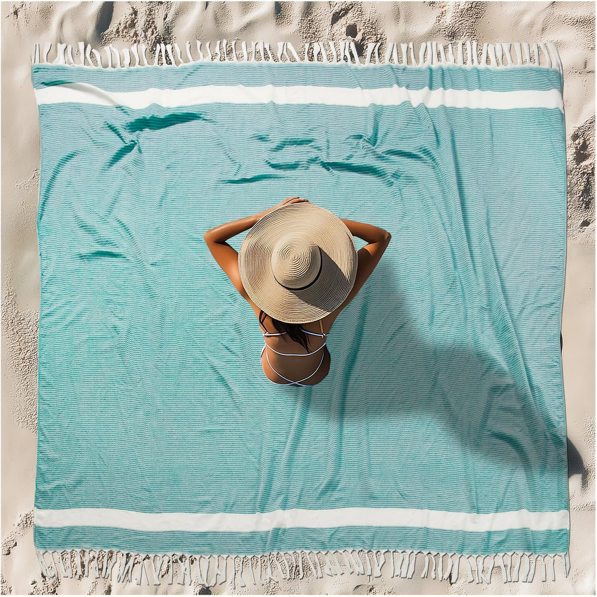 Vikumond Turkish Beach Towel Blanket Oversized 88x82 Inch Quick Dry Teal