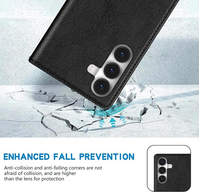 ZZXX for Samsung Galaxy S25 Wallet Case with [RFID Blocking] Card Slot Stand Strong Magnetic Leather Flip Fold Protective Phone Case for Samsung Galaxy S25 Case Wallet(Black-6.2 inch)