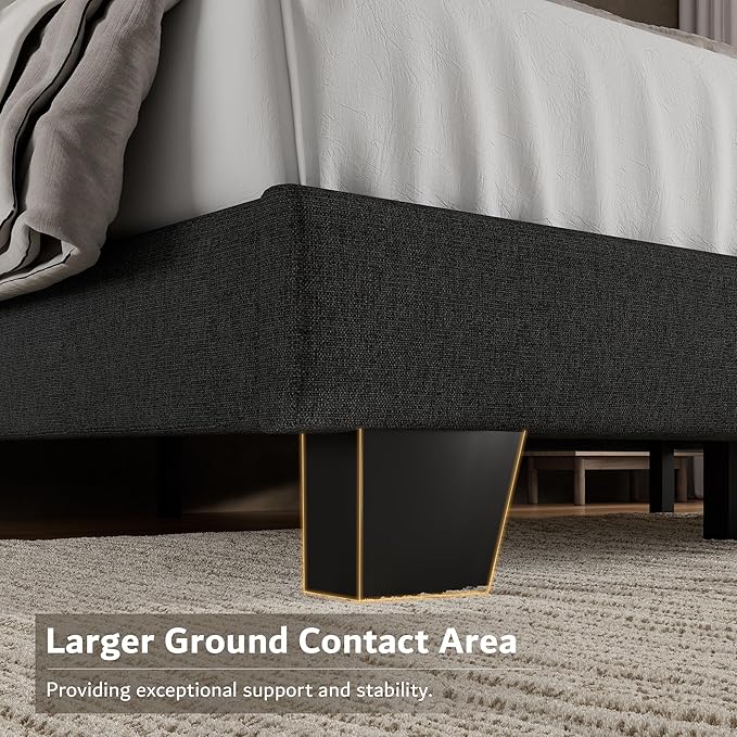 iPormis Full Platform Bed Frame with Fabric Upholstered Headboard & Thickened Legs, Mattress Foundation with Solid Wooden Slats Support, No Box Spring Needed, Noise Free, Dark Grey