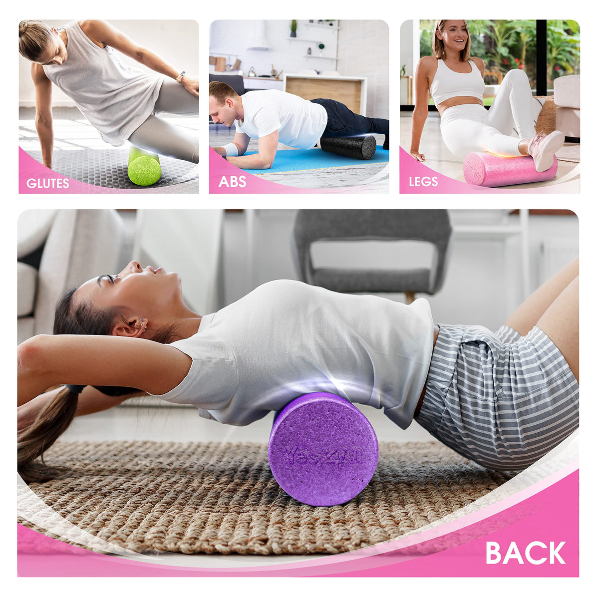 Yes4All Foam Roller, EPP High-Density Material, High Firmness Level, Back Roller for Athlete & Professional, Suitable for Full Body Massage, Yoga & Pilates, Fuchsia Rose, 36 Inch