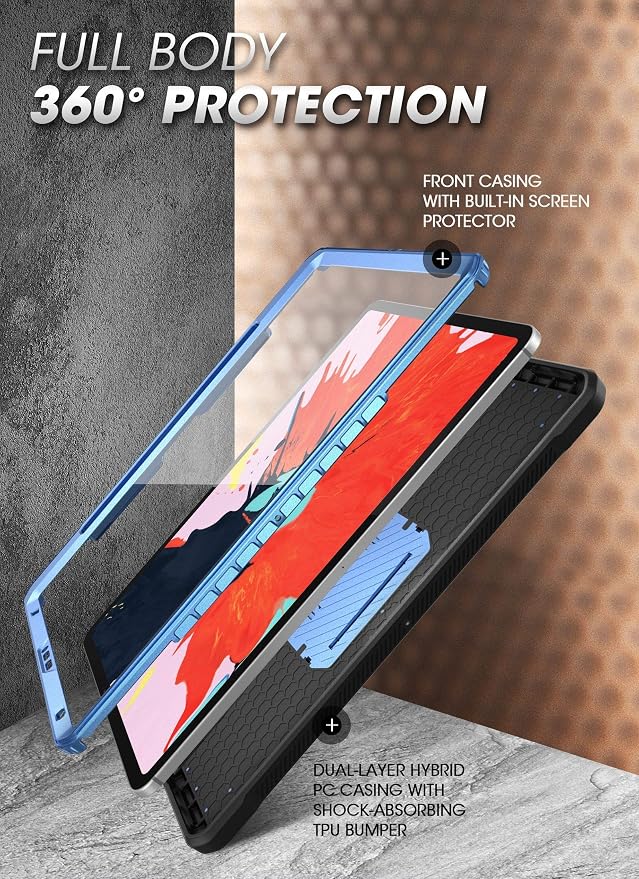 SUPCASE for iPad Pro 11 inch Case 2020 with Pencil Holder Blue | Built-in Screen Protector Built-in Stand Support Apple Pencil's Wireless Charge Heavy Duty Protection Unicorn Beetle Pro