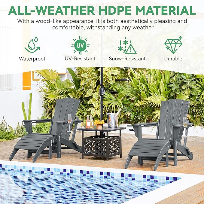 Yaheetech Adirondack Ottoman Footrest for Adirondack Chair,HDPE All Weather Outdoor Folding Foot Stool for Porch, Backyard, Lawn, Gray