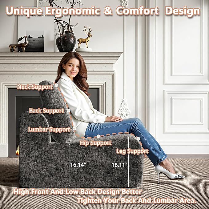 EASE MOOSE Cloud Couch Sectional Sofa, Large U-Shaped Oversized Modular Couch for Living Room, Minimalist Boneless Convertible Couches with Ottoman, 5-Seat Deep Sofa for Bedroom, Chenille (Dark Grey)