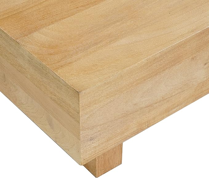 TUP THE URBAN PORT Elias Coffee Table | 42" Rectangular Top | Sandblasted Natural Brown Mango Wood | Wood Sustainably Harvested
