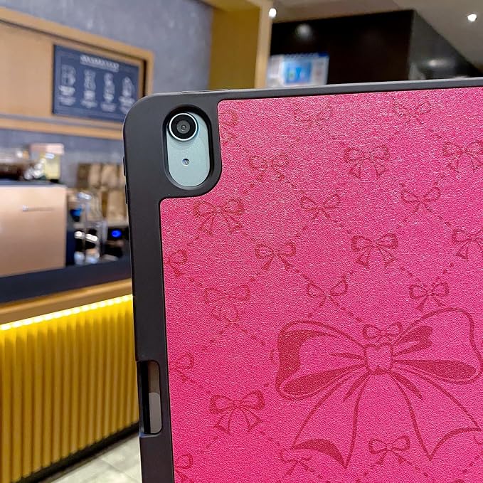 Tablet Case for iPad 11th A16 Generation 11 Inch 2025 / iPad 10th Generation 10.9 Inch 2022 Trifold Stand Smart Protective Cover Soft TPU Back Auto Wake &amp Sleep(Hot Pink Bow)