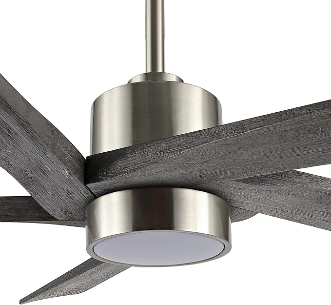 WINGBO 54 Inch DC Ceiling Fan with Lights and Remote Control, 5 Reversible Carved Wood Blades, 6-Speed Noiseless DC Motor, Modern Ceiling Fan in Brushed Nickel Finish with Gray Blades, ETL Listed