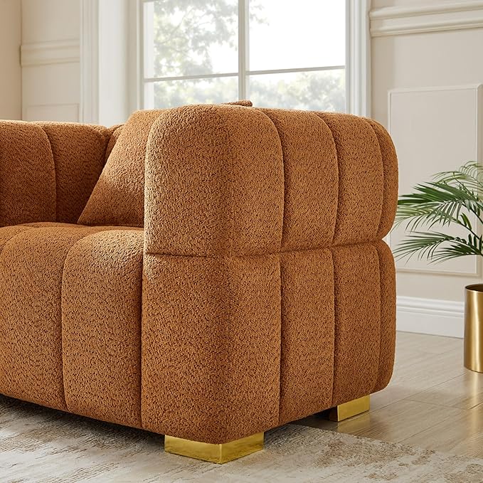 VANOMi 44.09”Oversized Accent Chair, Boucle Arm Chair with Deep Seat, Comfy Reading Chair for Living Room, Bedroom, Office, Apartment, Curry (1 Piece)